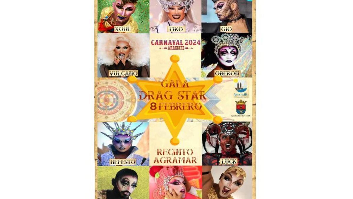 Participantes en la Gala Drag Star del Carnaval de Arrecife 2024.