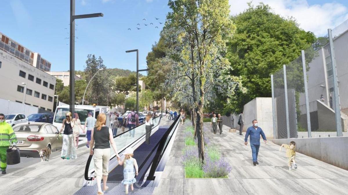 Recreación de la rampa mecánica para peatones en Montbau