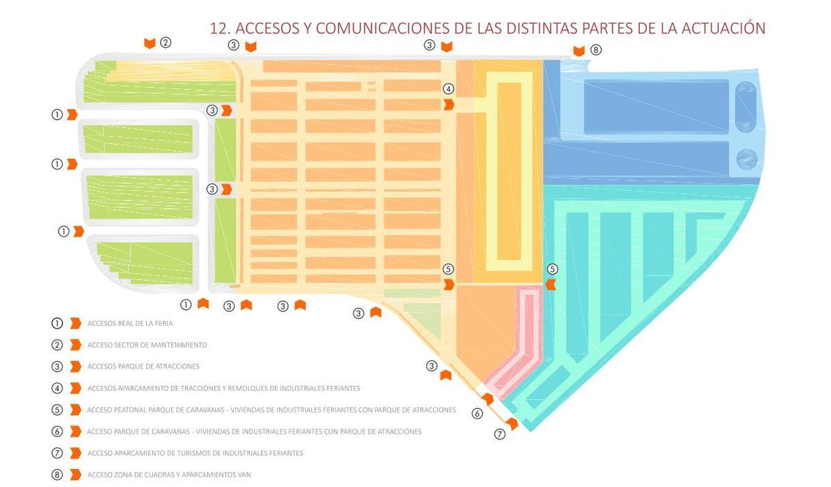 Mapa de la nueva zona ampliada de la Feria de Sevilla con los accesos y comunicaciones