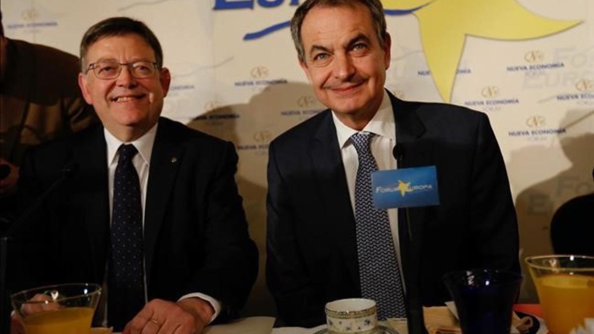 El Presidente de la Generalitat Valenciana, Ximo Puig junto a Jose Luis Rodriguez Zapatero en los desayunos informativos de Europa Press