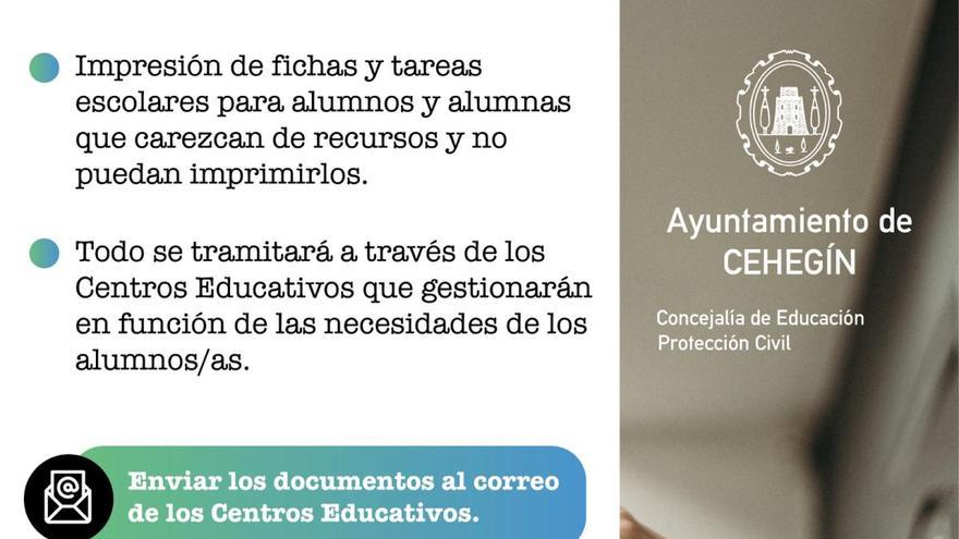 El Ayuntamiento de Cehegín ofrece un servicio gratuito de impresión de tareas escolares