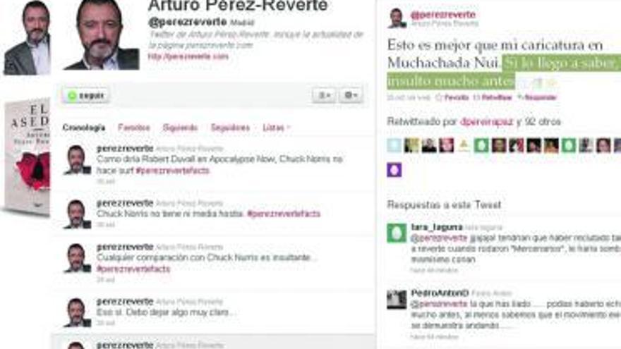 Arriba, Pérez-Reverte en Twitter. Abajo, las lágrimas de Moratinos.