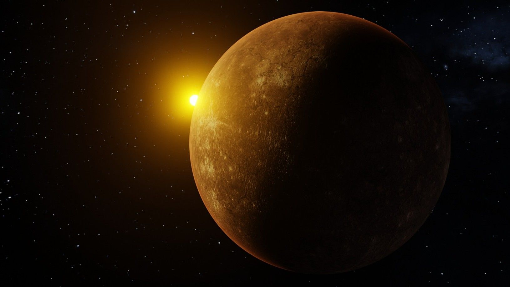 El planeta Mercurio, en primer término