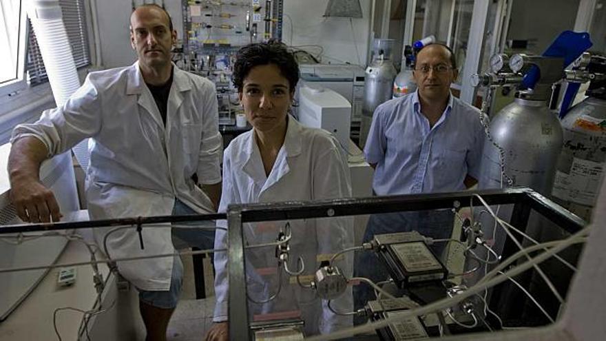 Integrantes del equipo de la UA en Materiales Carbonosos y Medio Ambiente, en uno de los laboratorios de Química Inorgánica.