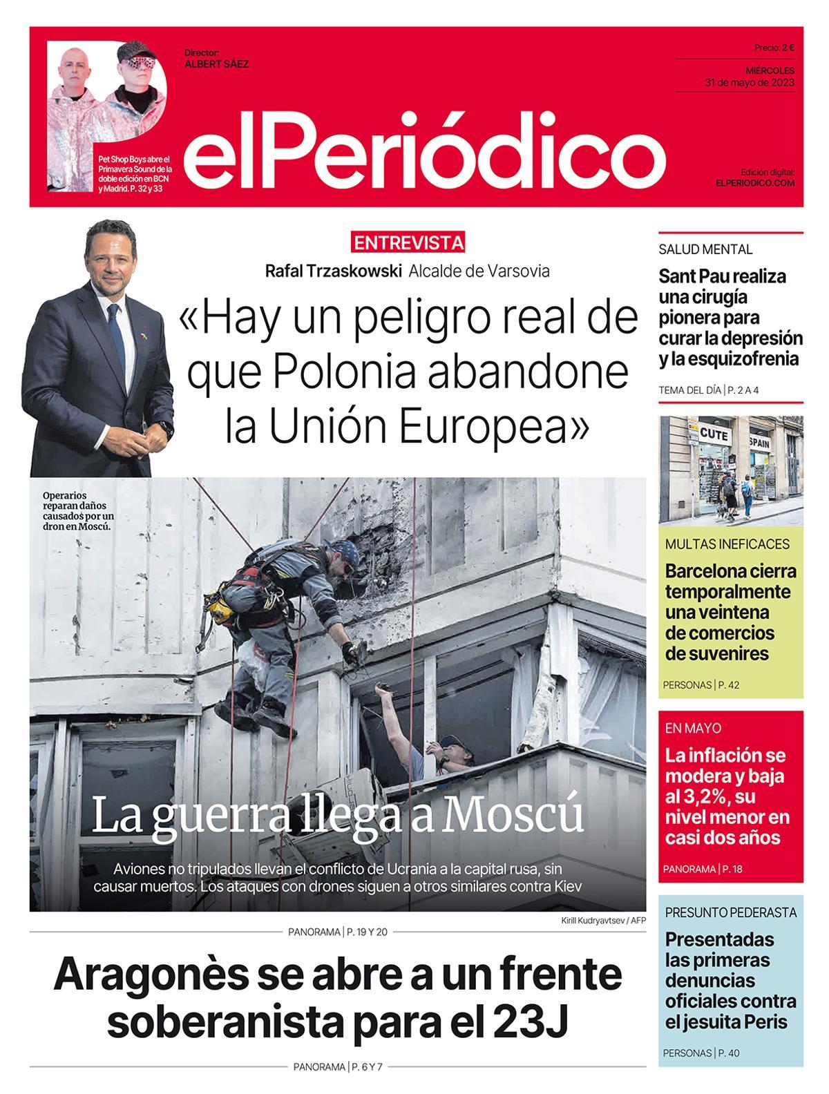 La portada d’EL PERIÓDICO del 31 de maig del 2023