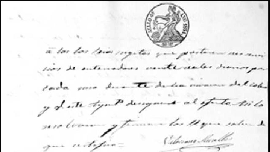 valor. 

Imagen de un acta del ayuntamiento pegolino de 1854.