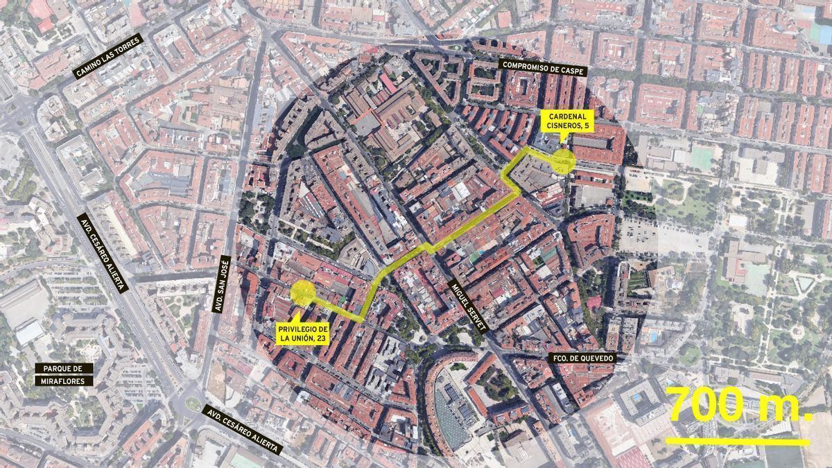 Los dos últimos asesinatos machistas cometidos en Zaragoza se concentran en un tramo de 700 metros en los barrios de Las Fuentes y de San José.