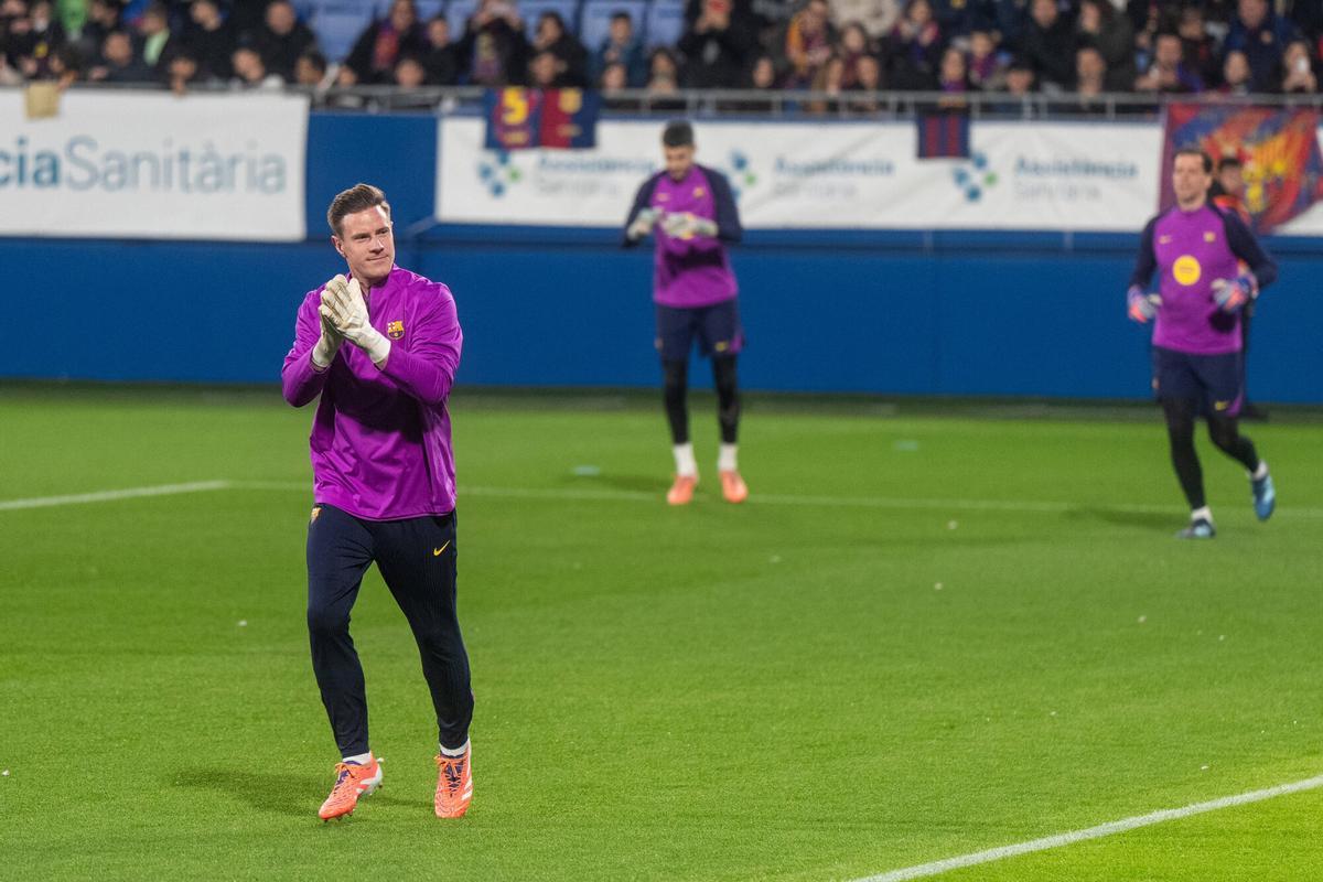 Ter Stegen, en el entrenamiento de puertas abiertas del Barça de este lunes.