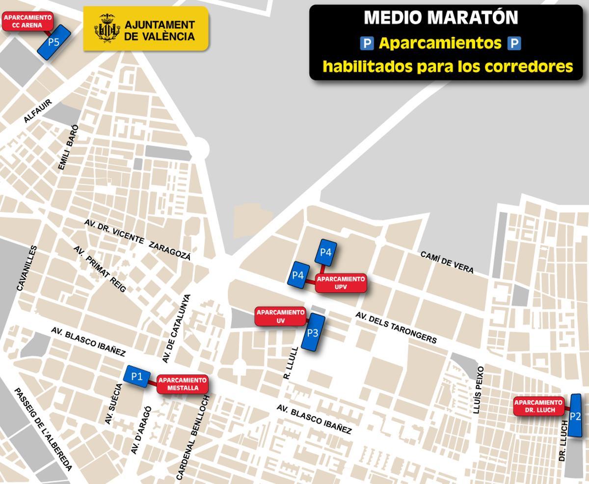 Zonas de estacionamiento habilitadas para los corredores de la Media Maratón