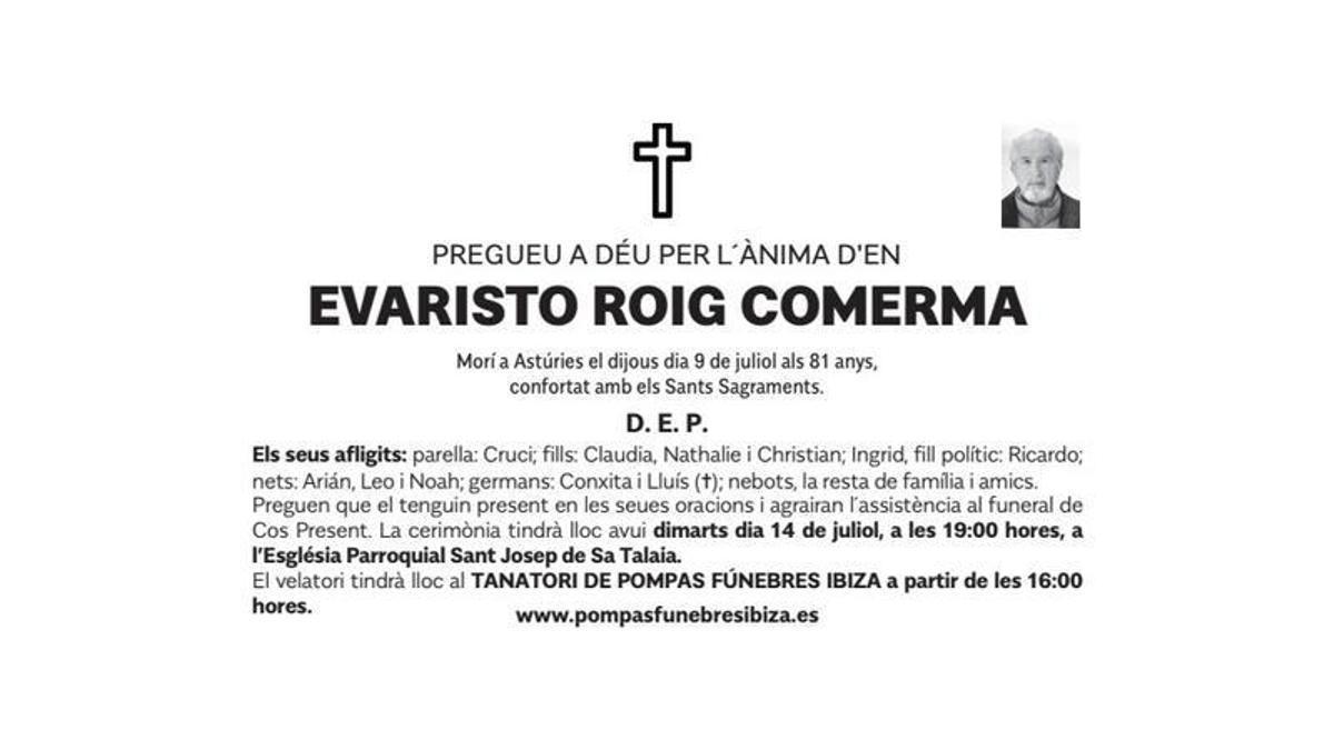 Esquela Evaristo Roig Comerma