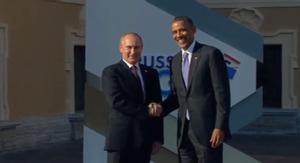 Rebuda de Vladímir Putin a Barack Obama al recinte on se celebra el G-20.  