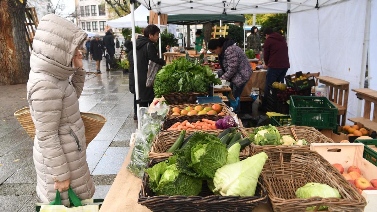 Mercado ecológico en la plaza de España de A Coruña