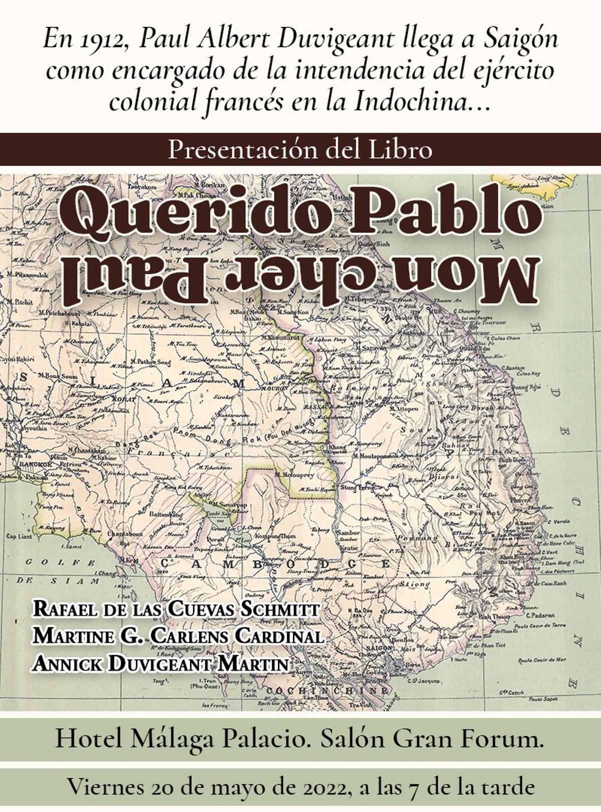 Cartel de presentación del libro, este viernes, 20 de mayo, en el Hotel Málaga Palacio.