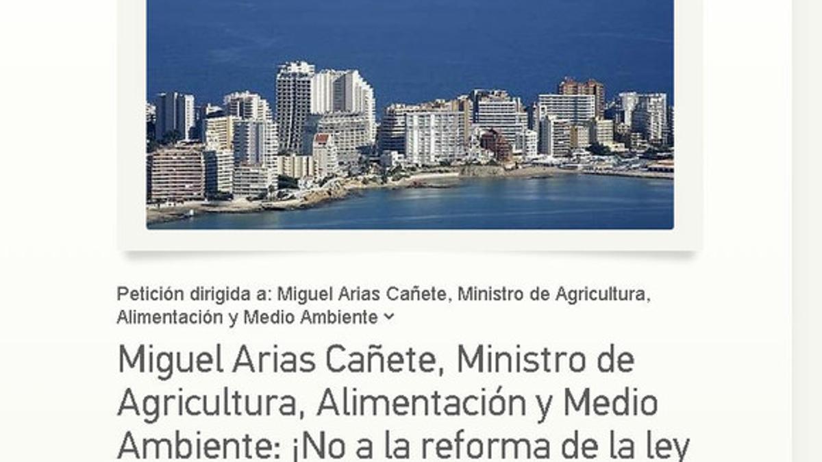 Una petición en Change.org  reclama a Arias Cañete que no reforme de la Ley de Costas