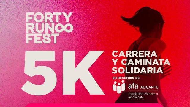 Cartel del Forty Run Fest 5K, carrera solidaria en beneficio de AFA Alicante, que se celebrará el 1 de junio en el Parque La Marjal.