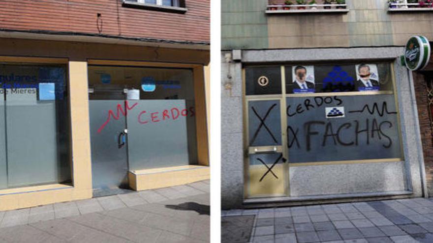 Aparecen pintadas ofensivas  en las sedes de PP y Foro de Mieres