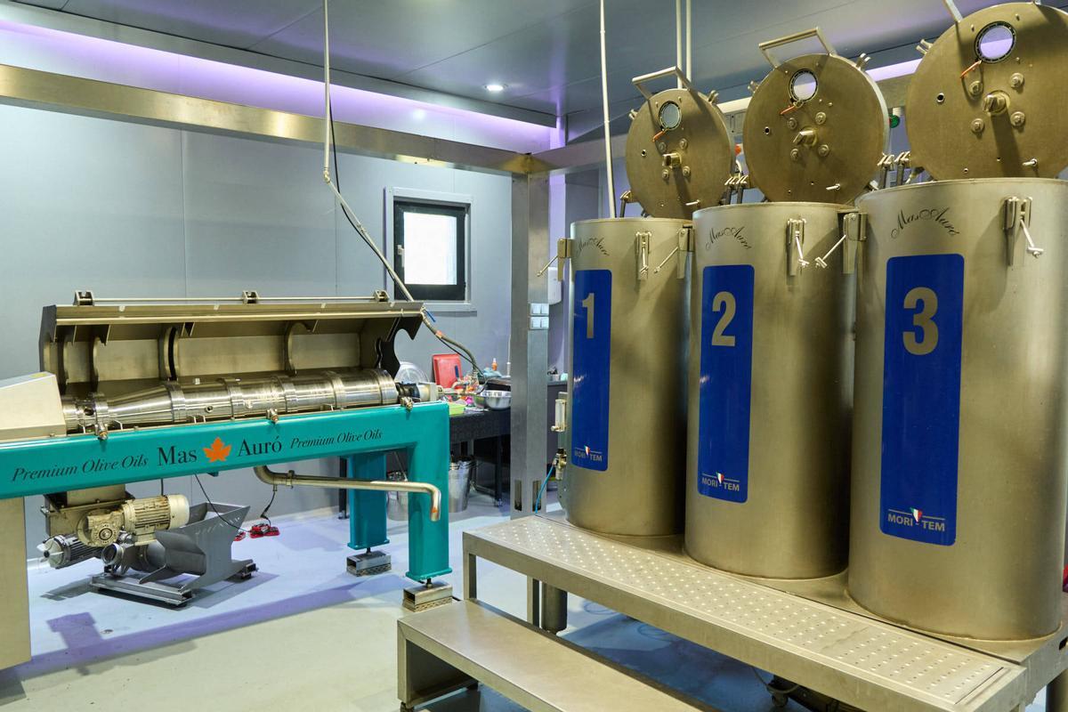 Sala de producció d'oli d'oliva verge extra de Mas Auró.