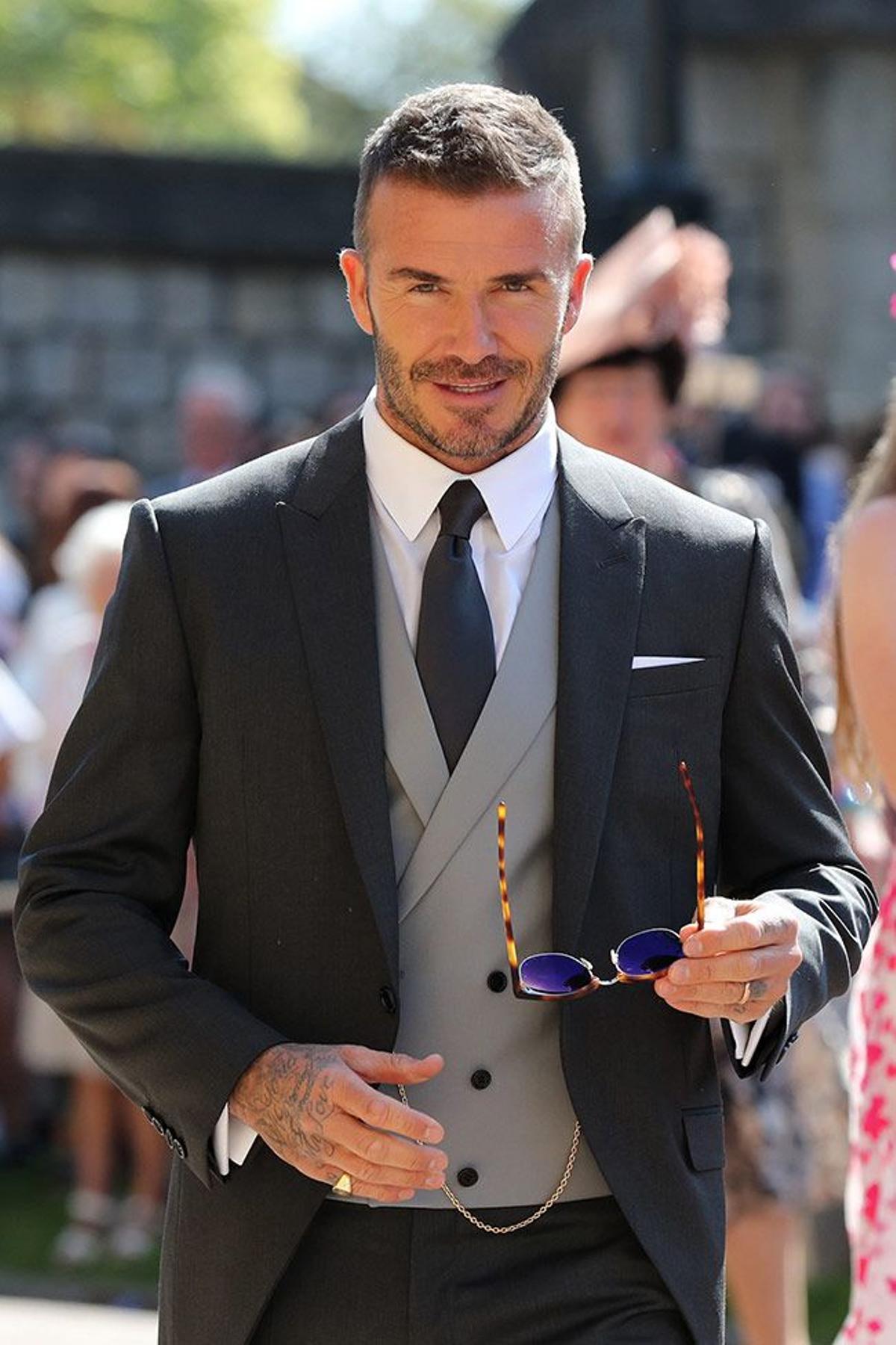 El exfutbolista David Beckham entrando a la boda del Príncipe Harry y Meghan Markle