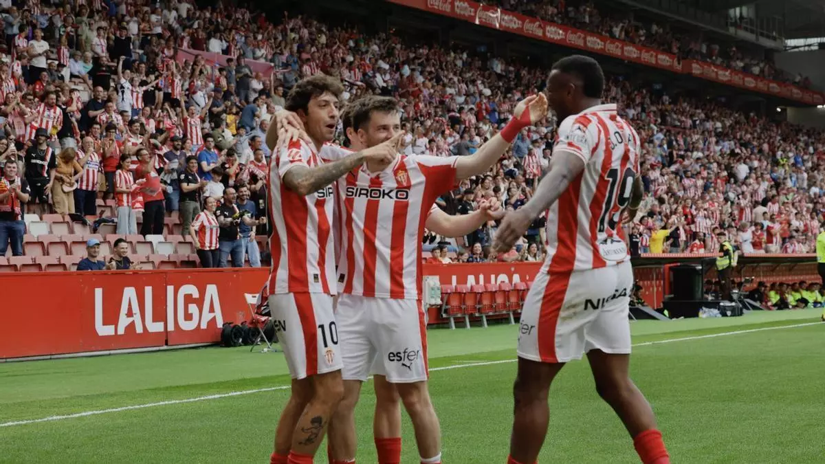 Un doblete de Otero y un genial Corredera endulzan el adiós del Sporting en El Molinón (3-1)