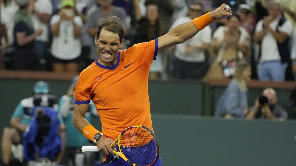 Nadal celebra la trabajada victoria lograda ante su compatriota Carlos Alcaraz.