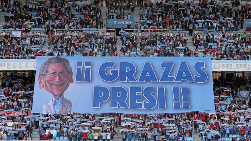 Pancarta desplegada en Río durante el Celta-Málaga de 2016.