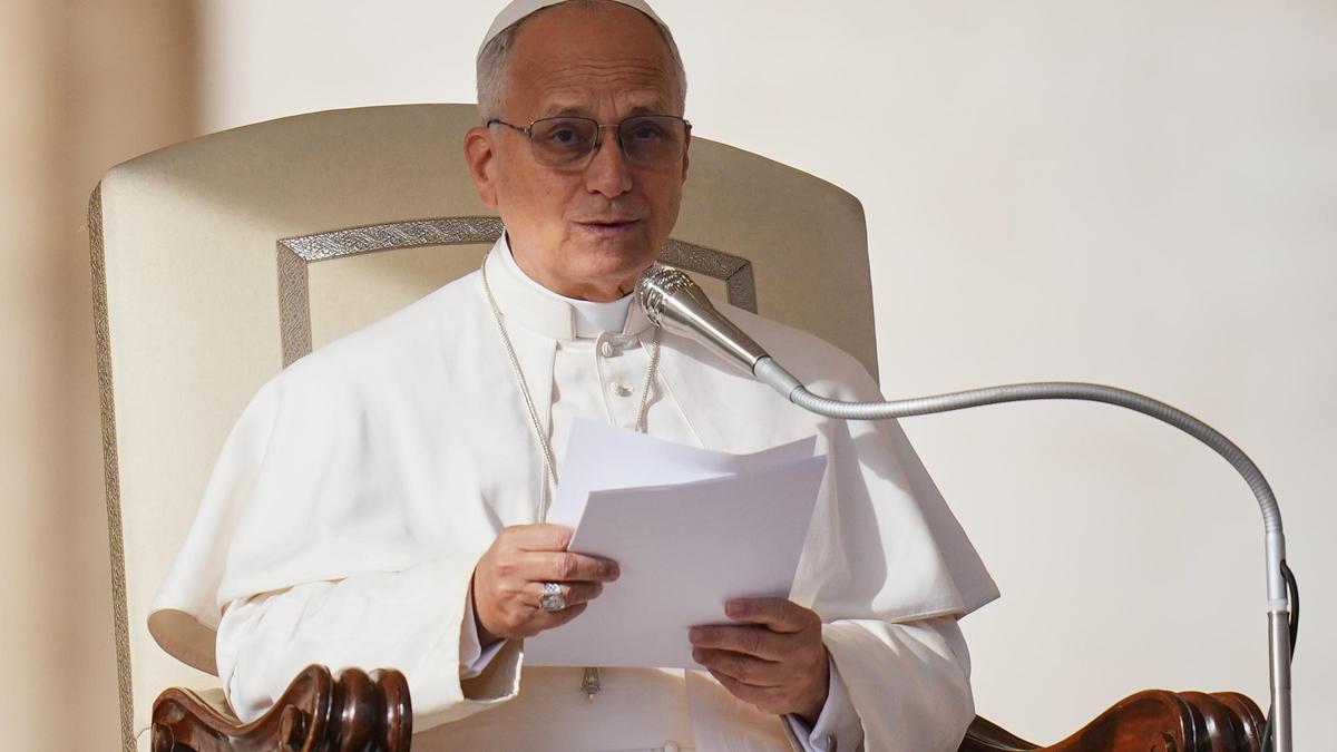 El papa León XIV en uno de sus discursos en el Vaticano.