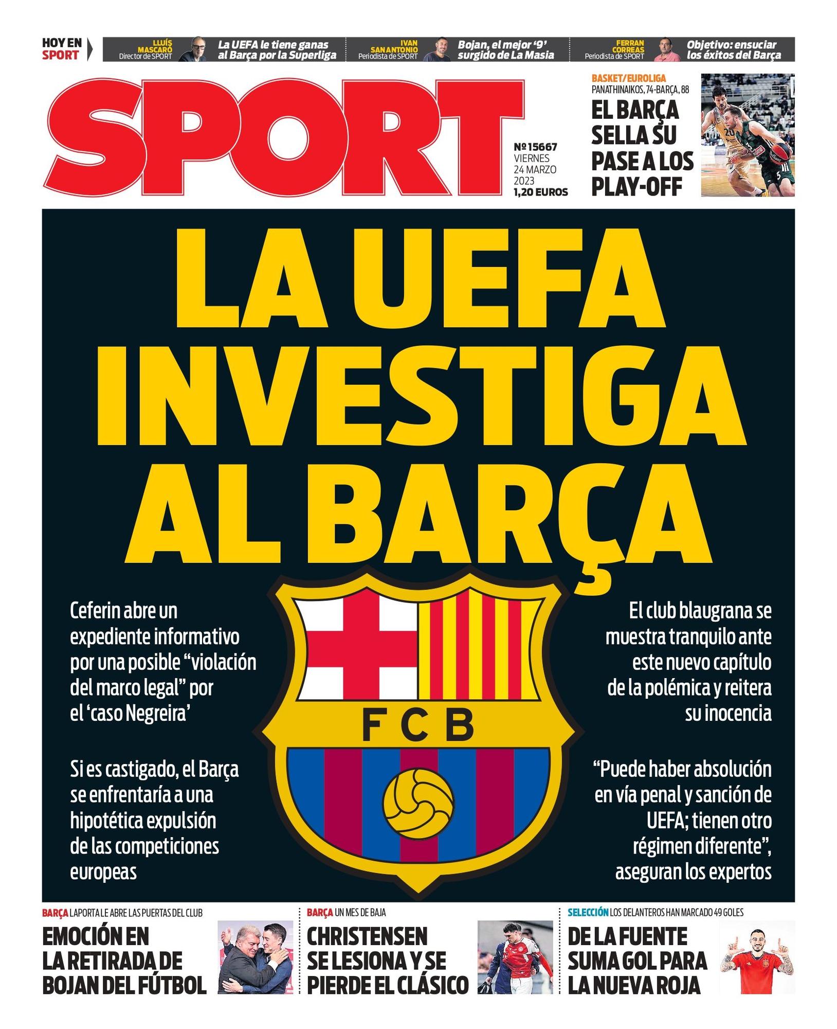 Esta es la portada de SPORT del viernes 24 de marzo