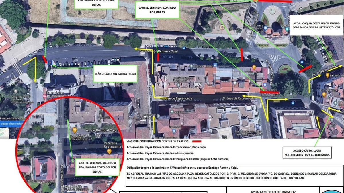 Plano con la nueva reordenación del tráfico en la plaza Reyes Católicos y su entorno.