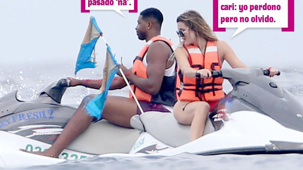 Tristan Thompson y Khloé Kardashian, que perdona pero no olvida, en la lancha con bocadillos