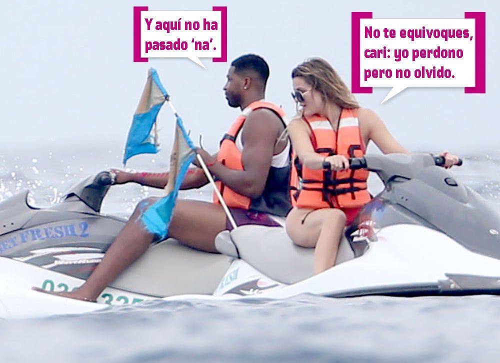 Tristan Thompson y Khloé Kardashian, que perdona pero no olvida, en la lancha con bocadillos