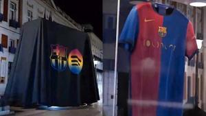 Imágenes del vídeo de la camiseta del barça para El Clásico en la Puerta del Sol de Madrid