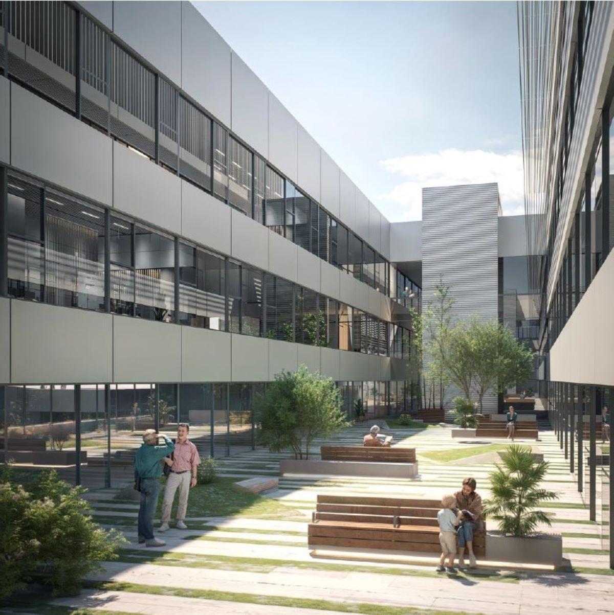 Vista de los patios interiores del futuro hospital incluida en la documentación remitida al consistorio de Finestrat.