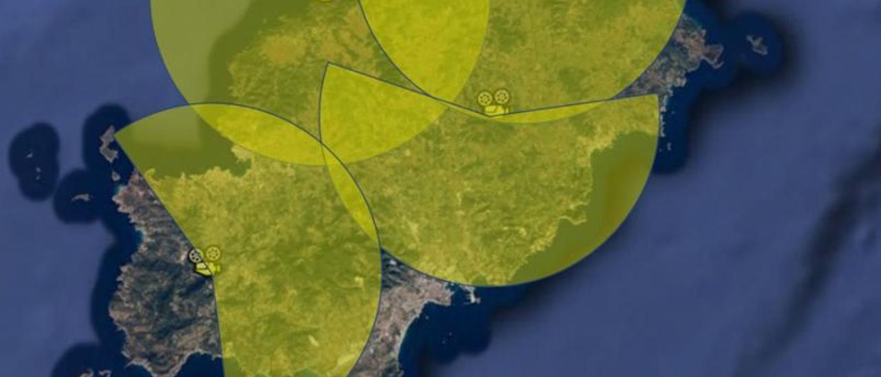 Plano de la superficie de masa forestal que cubrirán las cámaras de prevención de incendios.