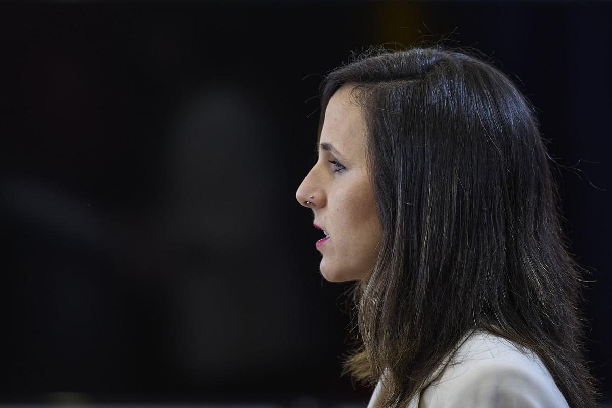 La secretaria general de Podemos, Iones Belarra, este martes durante una rueda de prensa en el Congreso.
