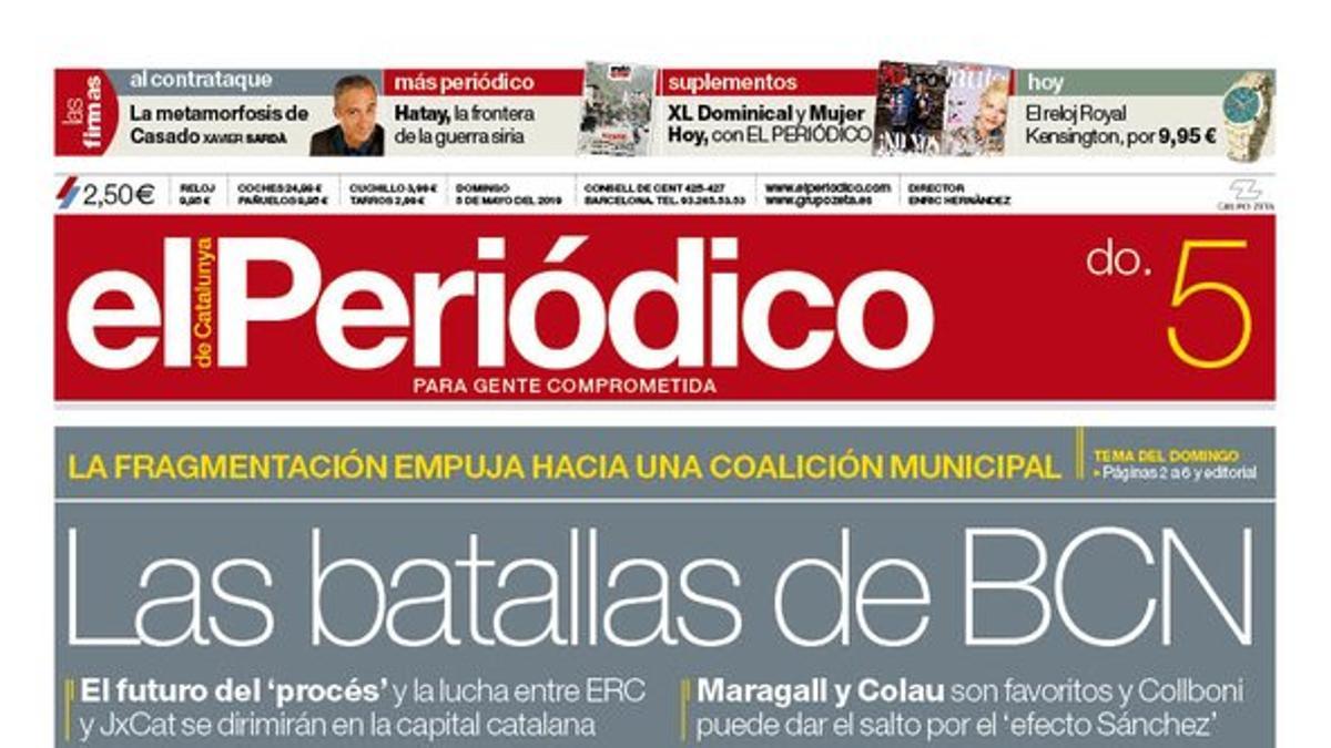 La portada de EL PERIÓDICO del 5 de mayo del 2019