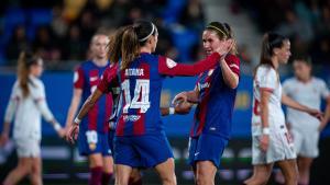 Aitana y Mariona celebrando un gol contra el Sevilla