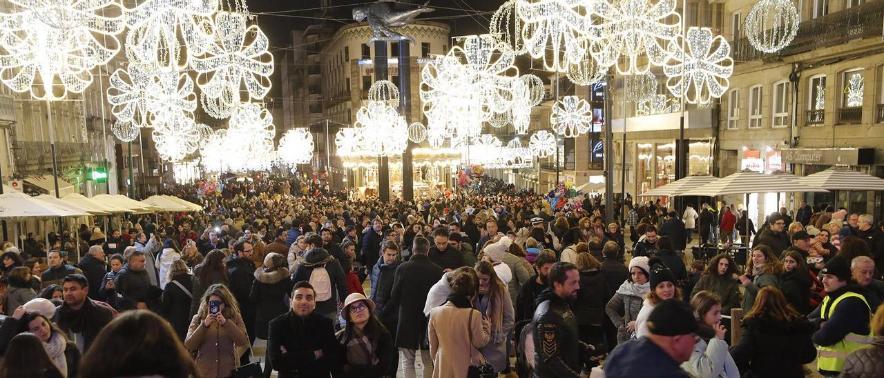 Porta do Sol abarrotada de visitantes para ver las luces el pasado mes de diciembre