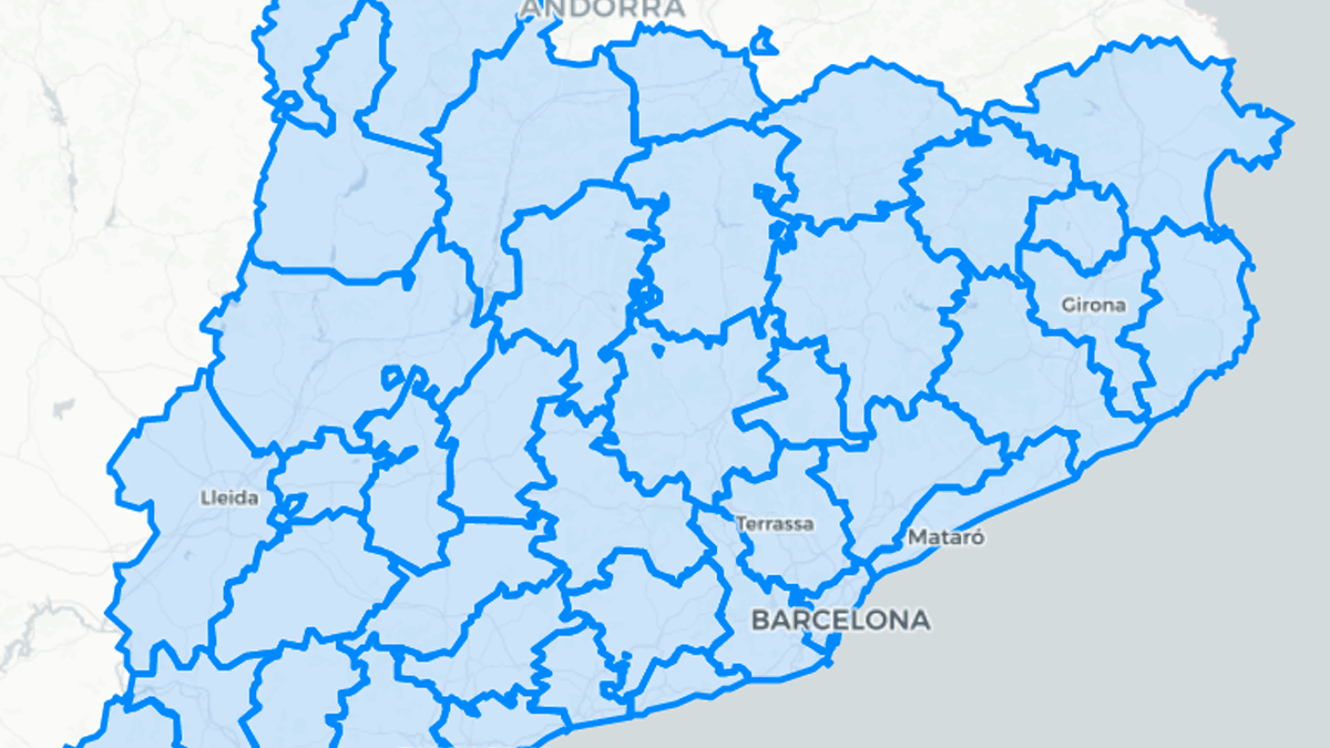 Mapa de los límites de las comarcas de Catalunya