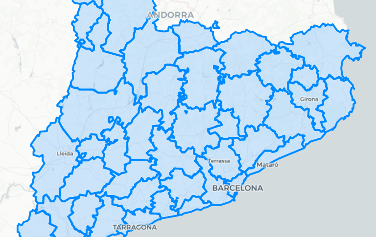 Mapa de los límites de las comarcas de Catalunya