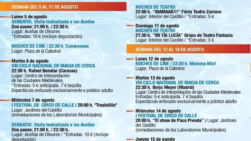 Parte del programa del Verano Cultural de Zamora 2019.