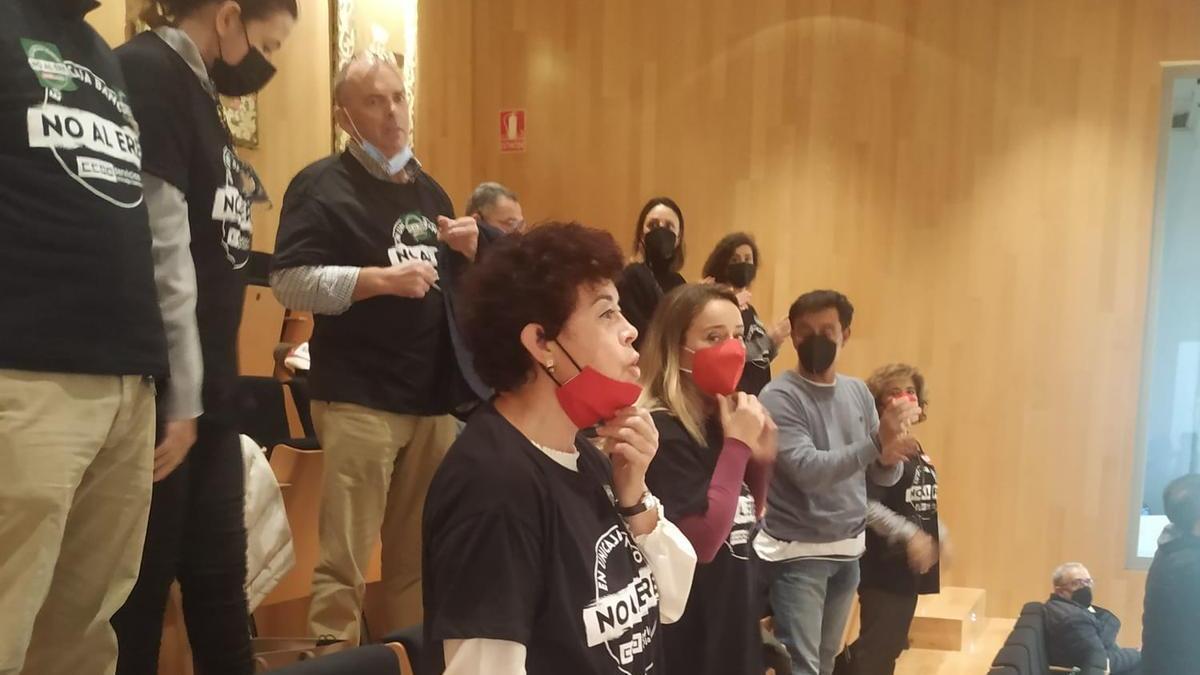 Los trabajadores de Unicaja Banco, en el pleno de la Diputación.