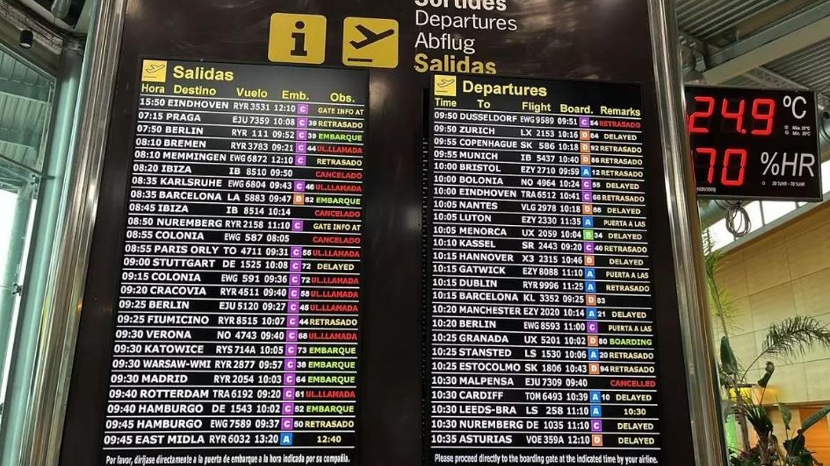 Panel de informacion de salida vuelos en el aeropuerto / EP