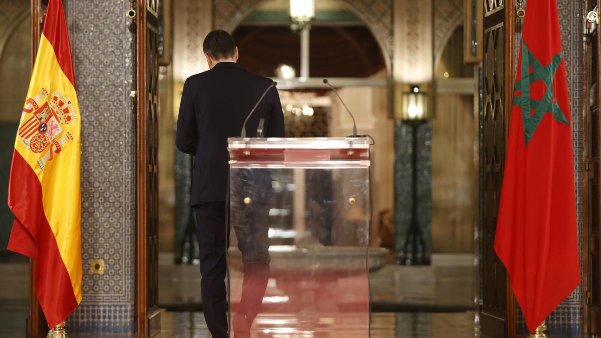 El presidente del Gobierno español, Pedro Sánchez, tras la rueda de prensa ofrecida el pasado 7 de abril en Rabat.