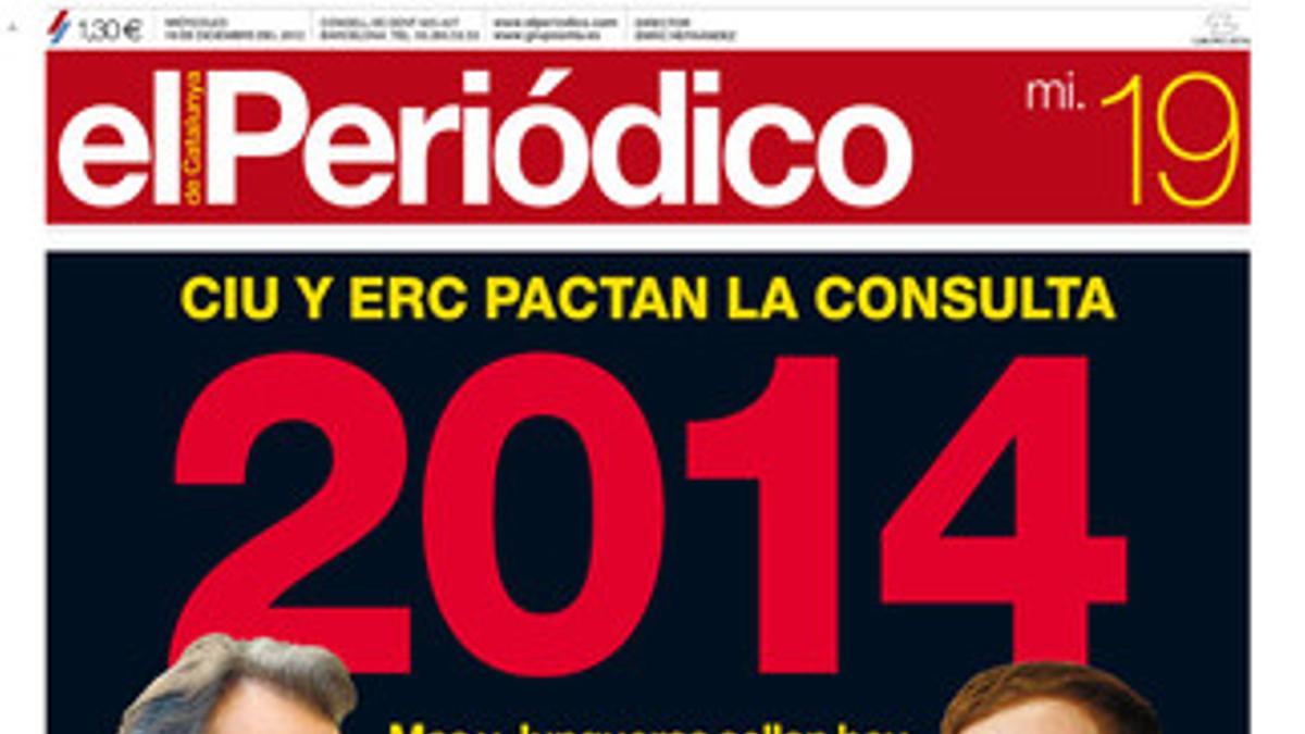 La portada de EL PERIÓDICO (19-12-2012).