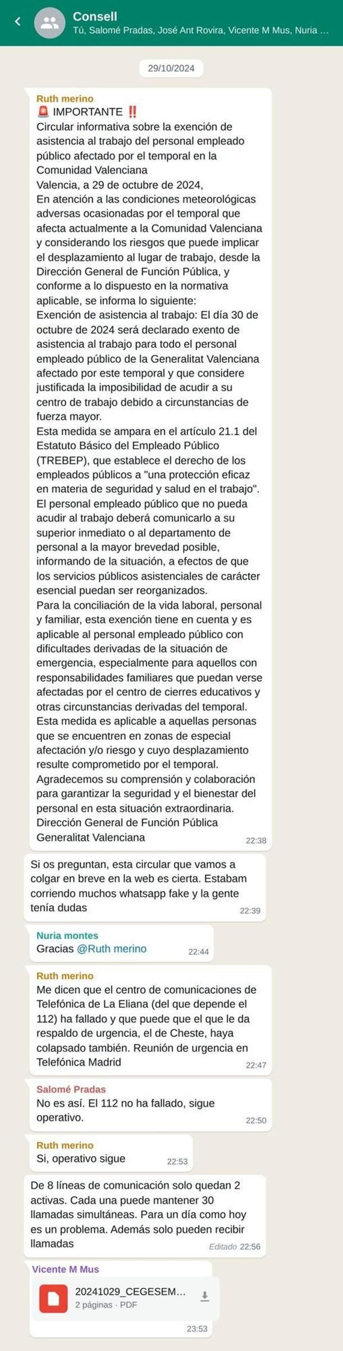 Simulación del chat del Consell el día de la dana.