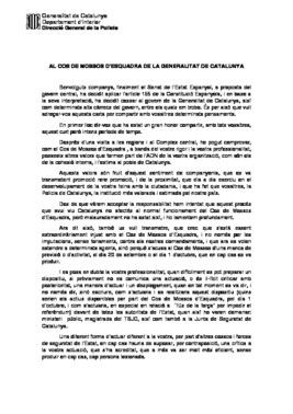 Carta de comiat de Pere Soler als agents dels Mossos.