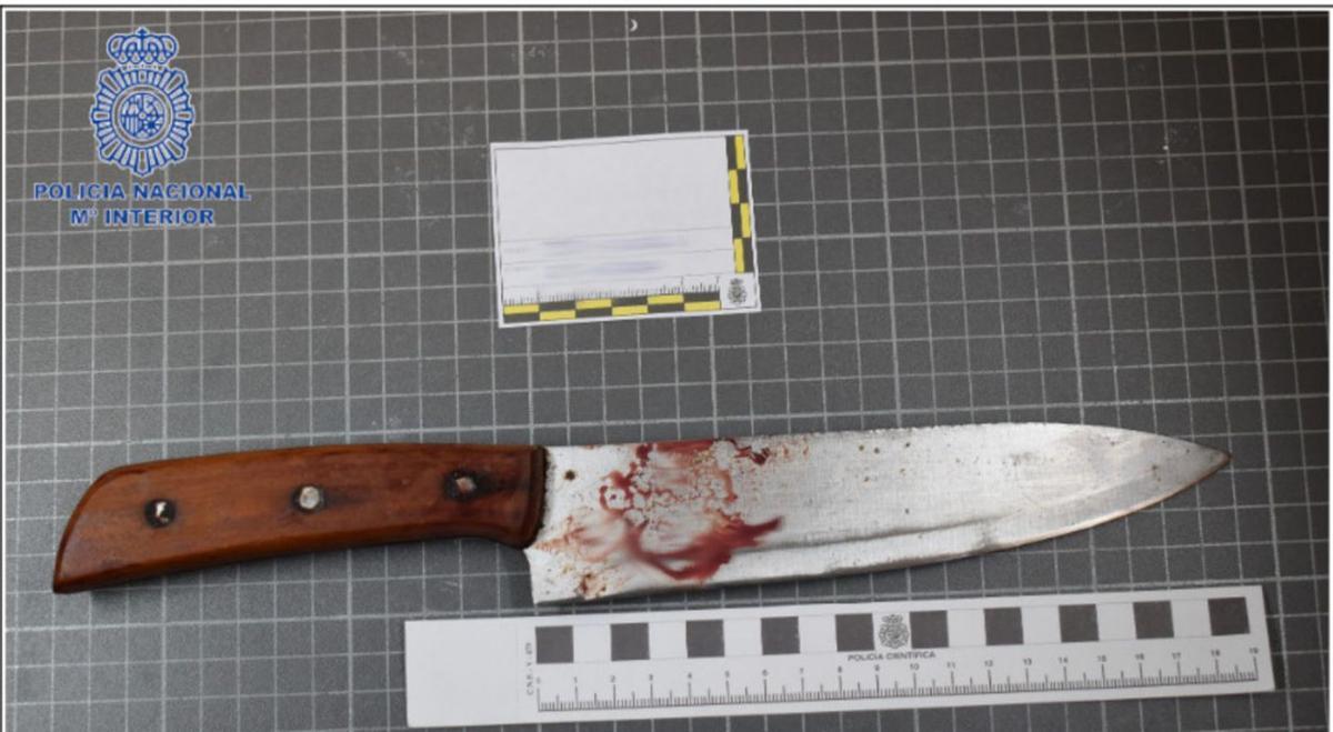 El cuchillo de cocina con el que se produjo el apuñalamiento, aún ensangrentado. | POLICÍA NACIONAL