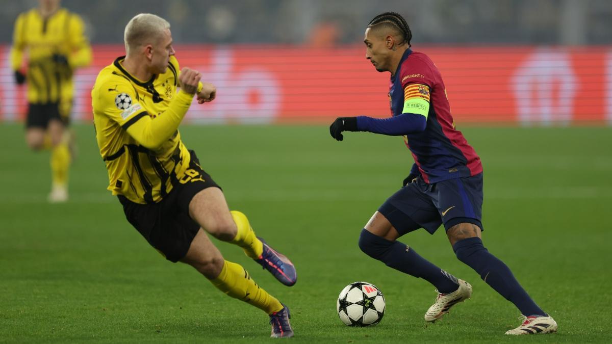 Raphinha, en el duelo ante el Dortmund