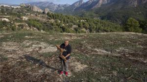 Carmen Solbes, en la primera finca de almendros afectada por la ’Xylella fastidiosa’, donde los árboles han sido arrancados y triturados, en la localidad alicantina de Guadalest. 