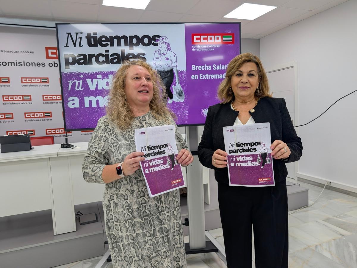 Berrocal y Manzano, este miércoles, en la presentación del informe de CCOO en Mérida.